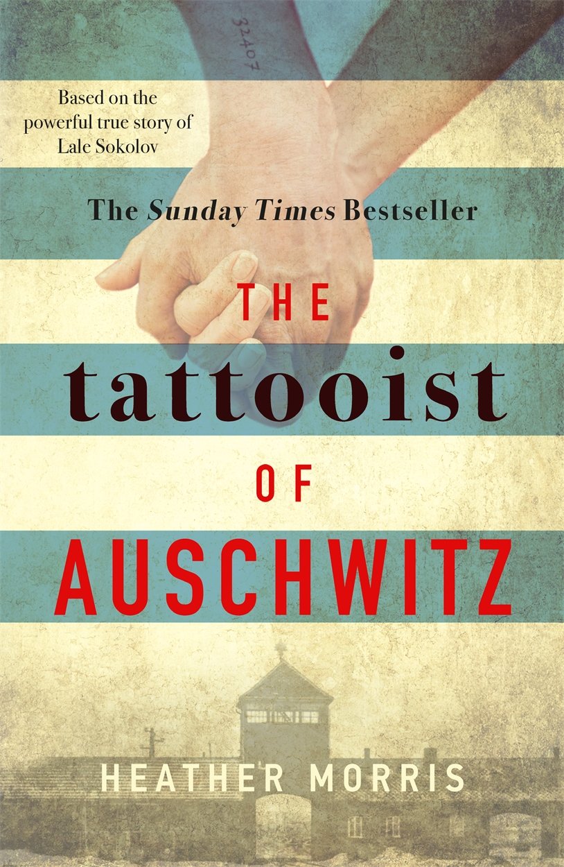 A picture of a book cover of blue and white stripes with two hands holding each other.